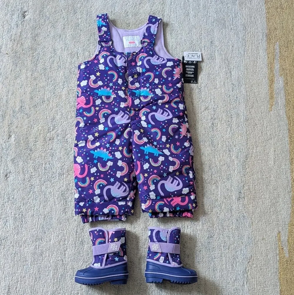 NWT Purple Unicorn Snowsuit and Size 4 Boots Set